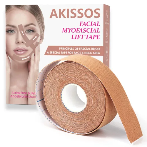 Akissos Cinta de elevación miofascial facial Cinta de elevación facial Cintas tonificantes faciales Parches antiarrugas Adhesivos anticongelación