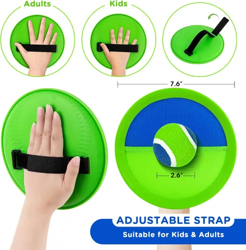 Miniatura 7 de Ayeboovi Juego de pelota para lanzar y atrapar, juguetes para la piscina y playa al aire libre, juegos para niños, 6 palas, 3 bolas, piscina, playa