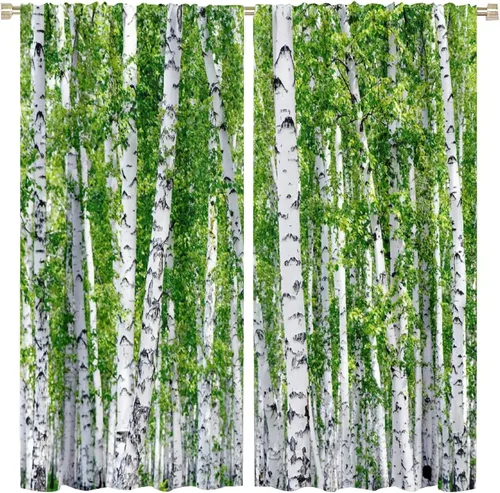 Miniatura 30 de Cortinas de abedul para sala de estar, niebla matutina en otoño, decoración del hogar, 42 x 45 pulgadas de largo