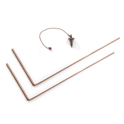 Kit de varillas de radiestesia de cobre puro al 99.9% - 2 varillas de adivinación de 11.8 x 5.12 pulgadas + péndulo para adivinación de agua, Dorado