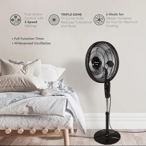 Miniatura 2 de Comfort Zone - Ventilador oscilante inteligente WiFi, 18 pulgadas, 3 velocidades, montaje en pared, control de voz, temporizador de función Negro