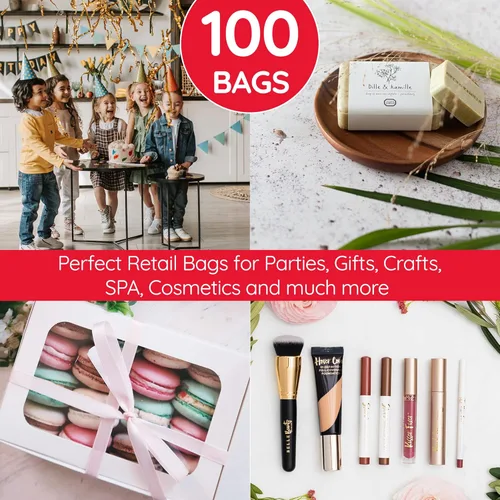 Miniatura 6 de Choice Marts - 100 bolsas de 1.5 mil de grosor, 9 x 12 pulgadas, bolsas con asas extragruesas perfectas para mercancía y pequeñas empresas