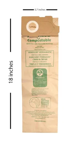 Miniatura 2 de Janitized COM-Wiver-4 (5) Bolsa de vacío comercial de repuesto de papel compostable premium para modelos Windsor Versamatic, Karcher/Tornado: CW50