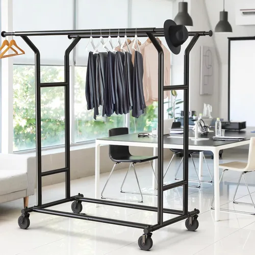 Miniatura 6 de Simple Houseware - Perchero de ropa de doble riel resistente, color negro, con capacidad de hasta 200 lbs, varilla extensible de 43 a 67 pulgadas