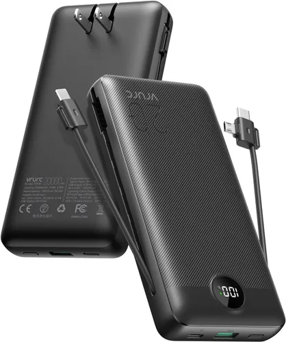 Miniatura 12 de Cargador portátil de 20000 mAh, cargador de batería VRURC de carga rápida de 22.5 W con cables, cargador portátil USB C de 20 K con enchufe de Gris