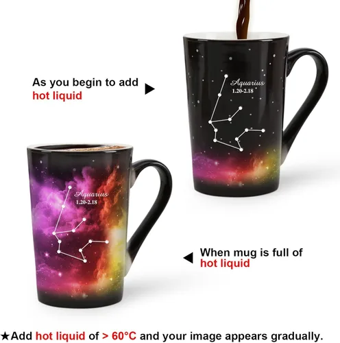 Miniatura 7 de Taza de constelación cambiante de calor de Acuario de 12 onzas, taza de café de Acuario con grabado, taza de café de cerámica que cambia