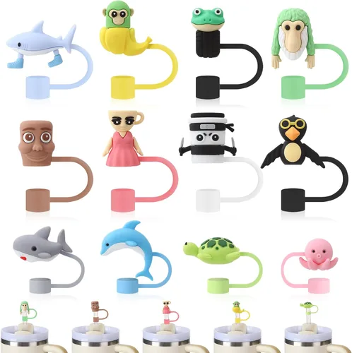 Miniatura 13 de 20 tapas de paja de animales compatibles con Stanley Cup, de silicona, reutilizables, para vasos de 30 y 40 onzas, accesorios de 0.394 in