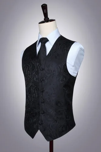 Miniatura 3 de Enlision Mens Vest Tie Set Paisley Vest and Necktie Pocket Square 3pc Formal Dress Waistcoat for Suit or Tuxedo