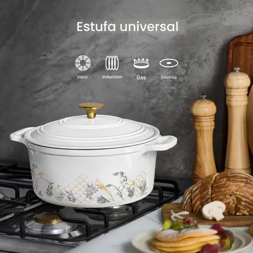 Miniatura 3 de CAROTE Olla de Horno Holandés de Hierro Fundido de 5QT con Tapa, Hornos Holandeses Esmaltados Florales con Caja de Regalo, Olla de Hierro Fundido
