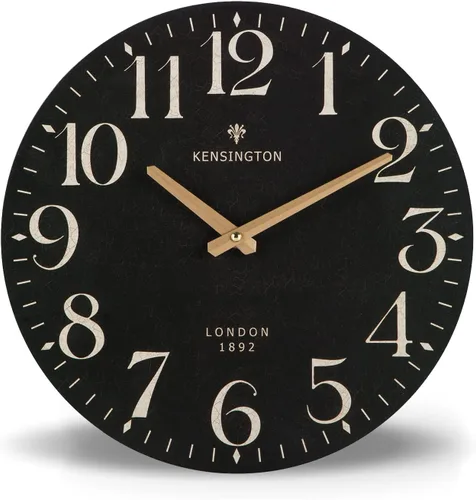 Nikky Home Reloj de pared redondo, silencioso de cuarzo Análogo 12 pulgadas x 12 pulgadas, color negro de Estilo Británico