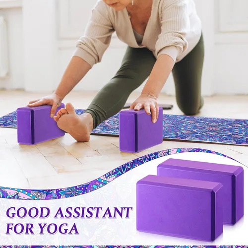 Miniatura 4 de Tinideya 3 Pcs Yoga Mat Yoga Block 6 MM Thick Yogas Mat Non Slip with Carrying Strap Travel Mats for Exercise, Fitness, Pilates, Floor Workouts