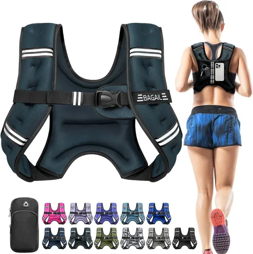 Miniatura 23 de BAGAIL Chaleco con peso de 5, 8, 10, 12, 15, 20, 25, 30 lbs, para caminar y perder peso, reflectante, con bolsa para teléfono, para mujeres y Negro