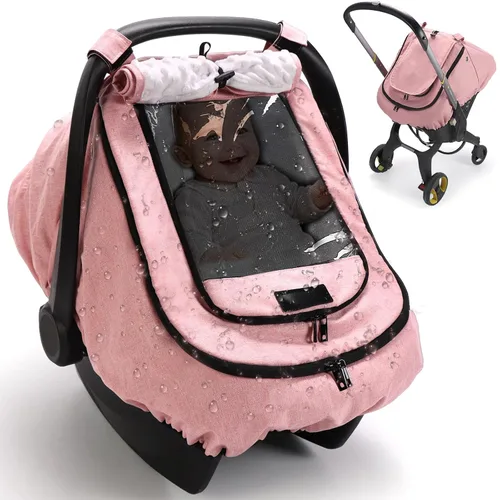 Miniatura 10 de TinlyFinly Funda impermeable para asiento de coche para bebé, funda de lluvia para asiento de coche de 2 capas con ventana transparente y parasol