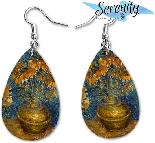 Miniatura 33 de Van Gogh - Juego de aretes colgantes divertidos Lindos aretes de joyería para niñas y mujeres Impresión de doble cara Regalo de cumpleaños
