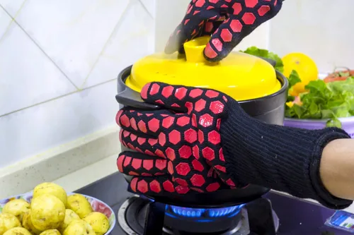 Miniatura 4 de J H Guante de horno resistente al calor: certificado EN407 932 °F, 2 capas de revestimiento de silicona, guantes de horno para cocinar, cocina