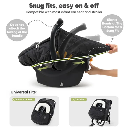 Miniatura 6 de Funda de asiento de automóvil para bebé, impermeable, resistente al viento, forro polar cálido transpirable con cremallera completa para asiento