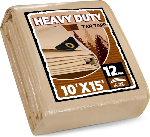 Miniatura 48 de RAINDEWAY Lona blanca resistente de 12 mil de 12 x 20 pies, resistente a los rayos UV, impermeable, resistente a la intemperie, con ojales de metal