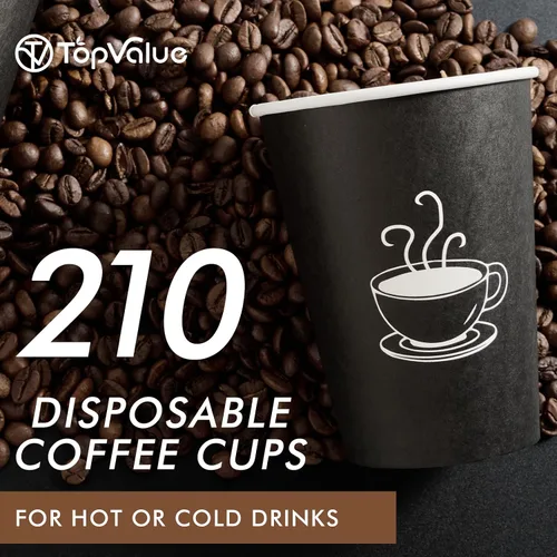 Miniatura 2 de TV TOPVALUE Paquete de 210 tazas de café de papel de 12 onzas, vasos de papel negro desechables para beber caliente, agua, té, utilizado