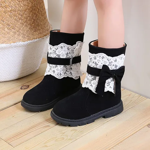 Miniatura 2 de Baby Girls Snow Boots Kids Booties Non-Slip Princess Shoes Toddler Winter Warm Prewalker Lace Bow Shoes Fleece Footwear