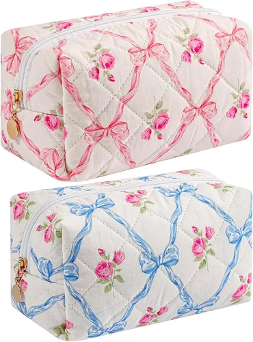Miniatura 19 de Bolsa de maquillaje de viaje para mujeres y niñas, bolsa de maquillaje con cremallera, flores florales, organizador de maquillaje, bolsa de tela