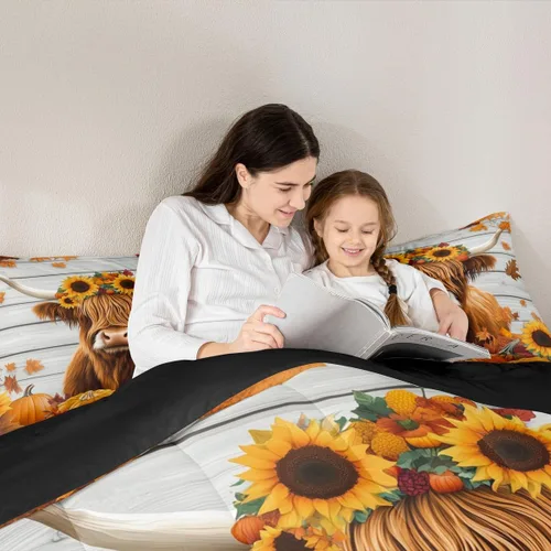 Miniatura 6 de Erosebridal Juego de edredón individual de pavo de Acción de Gracias, juego de ropa de cama de calabaza con hojas de otoño para niños y adultos