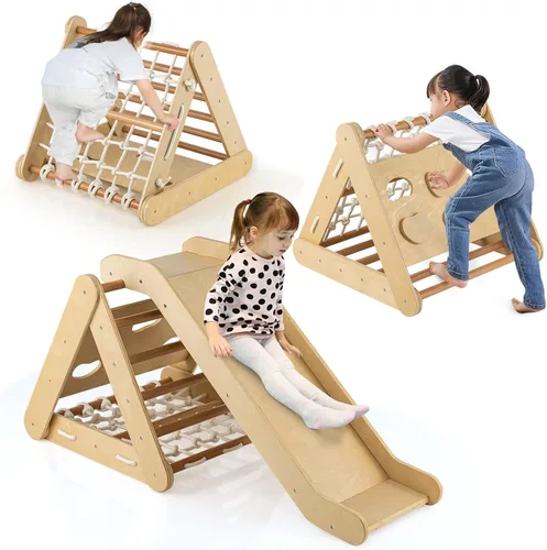 GLACER Triángulo de escalada 4 en 1 con rampa, juego de juguetes de escalada con pared de cuerda, escalera de escalada y escalera de escalada,