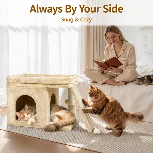 Miniatura 7 de Cama torre de árbol para gatos con poste rascador para interiores, casa de soporte pequeño resistente para gatos grandes y gatitos, plataforma