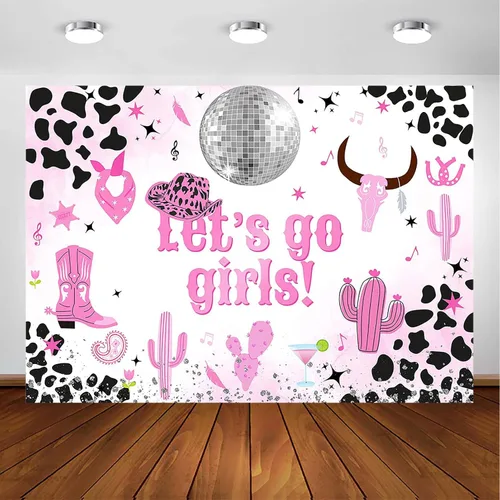 Avezano Let's Go Girls - Telón de fondo para decoración de fiesta de cumpleaños, disco espacial de vaquera, despedida de soltera, sesión de fotos,