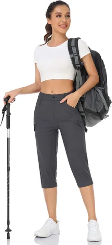 Miniatura 5 de Pantalones de senderismo para mujer, ligeros, para exteriores, estilo capri para atletismo, casual, con UPF 50, bolsillos con cremallera de secado
