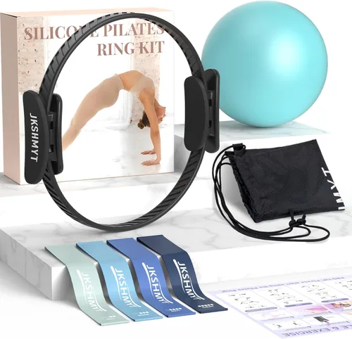 Miniatura 7 de JKSHMYT Pilates Ring Kit for Women, Pilates Equipment – 14.5" Home Magic Circle Workout with Pilates Ball,Resistance Bands,Better me Pilates Púrpura