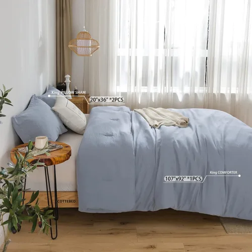 Miniatura 5 de COTTEBED Juego de colcha sólido tamaño king: ropa de cama de microfibra de algodón lavado súper suave y completamente delgada y ligera - 1 manta