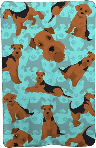 Caroline's Treasures MLM1042TBLT Airedale Terrier - Manta de viaje suave con bolsa para avión, manta de campamento para interiores y exteriores,