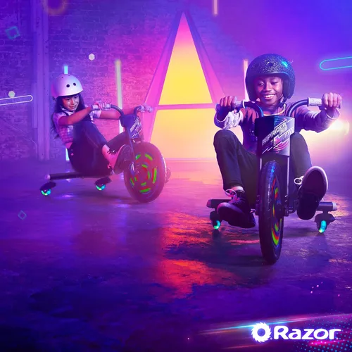 Miniatura 10 de Razor RipRider 360 Lightshow – Triciclo con ruedas traseras y con luces multicolor activadas por movimiento, triciclo de tres ruedas para derivar