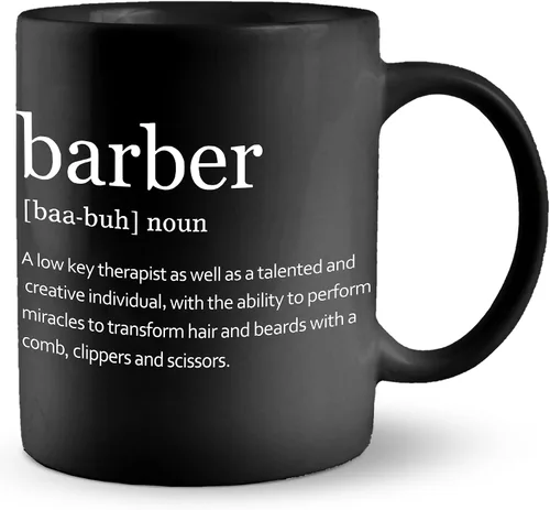 Taza de café de regalo de barbero, regalos de peluquero para mujeres y hombres, el mejor regalo para barberos, regalo de barbero, taza de café negra