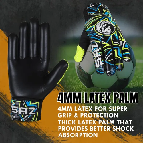 Miniatura 4 de SAZ Guantes de portero de fútbol, guantes de portero de fútbol para niños, niños y jóvenes, guantes de portero de fútbol con palmas de látex