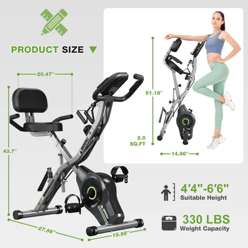 Miniatura 8 de Bicicleta de Ejercicio, Bicicleta Estática Plegable 5 en 1 para Personas Mayores, Resistencia Magnética Ajustable de 16 Niveles, Bicicleta