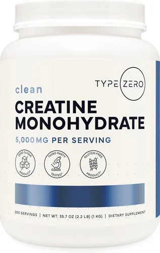 Type Zero Monohidrato de creatina (sin sabor), 2.2 lbs, 5000 mg (0.18 oz) por porción, micronizado, cero azúcar, apto para Keto y sin gluten, 200
