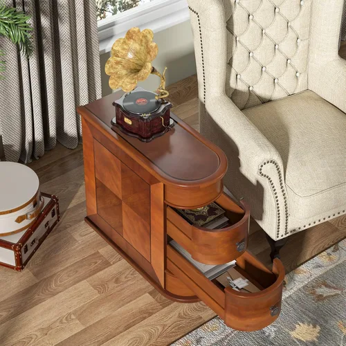 Miniatura 6 de Tribesigns Mesa auxiliar de madera, mesa auxiliar estrecha de 2 cajones, mesa auxiliar delgada, no requiere montaje, respaldo acabado
