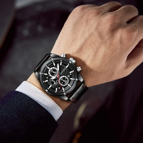 Miniatura 2 de MF MINI FOCUS Relojes de cuero para hombre, clásico, a la moda, casual, de lujo, impermeable, con calendario luminoso
