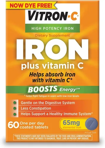 Vitron-C Suplemento de hierro Plus tabletas recubiertas de vitamina C 60 unidades (paquete de 4)