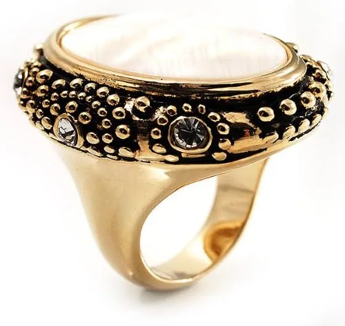 Miniatura 6 de Avalaya Anillo grueso de cristal de concha de oro envejecido