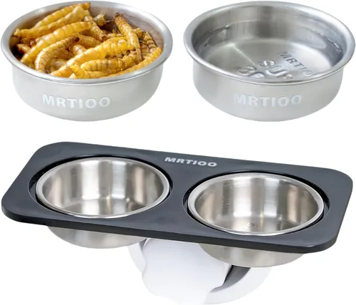 Miniatura 2 de Repisa de alimentación de Gecko con cresta [ventosa], con 10 tazas de acero inoxidable para alimentos de 0.5 onzas, cuencos de comida para reptiles