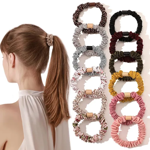 Miniatura 14 de Ivyu, ligas de cabello de seda satinada negras pequeñas mini scrunchy para mujeres, accesorios para cabello grueso, lindos, suaves, sin