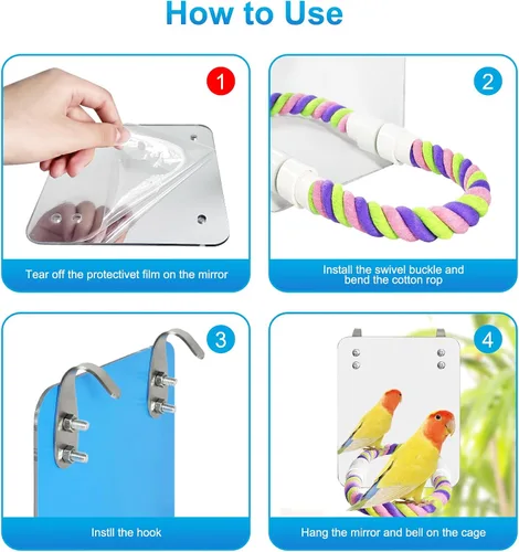 Miniatura 3 de Espejo de pájaro de 5.9 pulgadas con cuerda, perca, juguetes para pájaros, perca cómoda para grises, amazonas, periquitos, cacatúas, conure