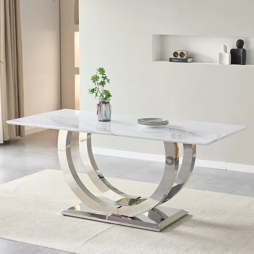 Miniatura 35 de Mesa de comedor de cristal de 51 pulgadas, mesa de comedor para 4-6, mesa de cocina dorada con patas de metal superior de vidrio templado