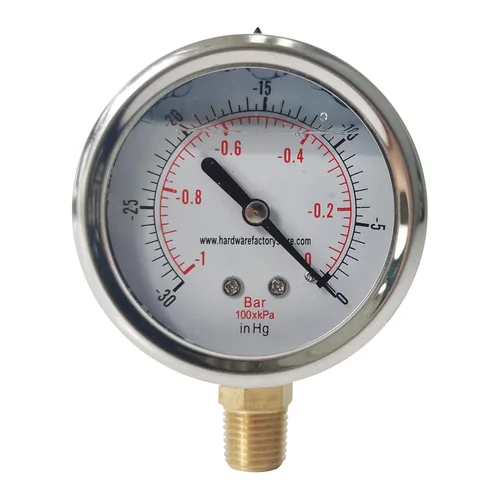 Miniatura 9 de HFS (R) -30 inHg-0 PSI Medidor de presión de vacío relleno de glicerina, tamaño de dial de 2", montaje inferior NPT de 1/4", caja de acero