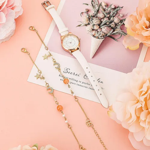 Miniatura 5 de 3 piezas de reloj para niños y pulsera de estrellas, relojes de cuarzo de dibujos animados, incluyendo bonitos relojes de cuarzo de cuero, 2 piezas