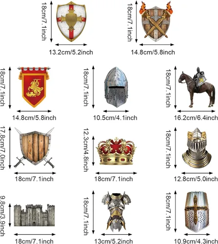Miniatura 2 de 22 piezas de decoraciones medievales para fiestas, decoraciones de cumpleaños de caballero, remolinos colgantes, corona de caballero, pared