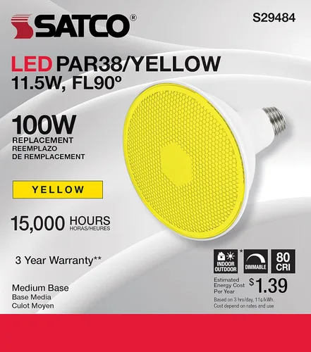 Miniatura 7 de Satco S29484 - Bombilla LED de color PAR38 de 11,5 vatios, color amarillo