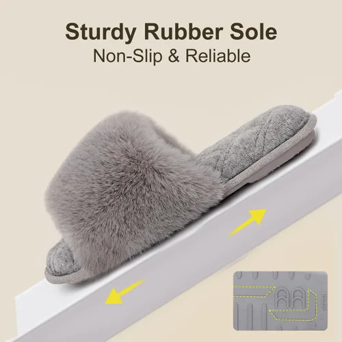 Miniatura 6 de LongBay Pantuflas planas de espuma viscoelástica de piel sintética para mujer, cómodas sandalias de punta abierta